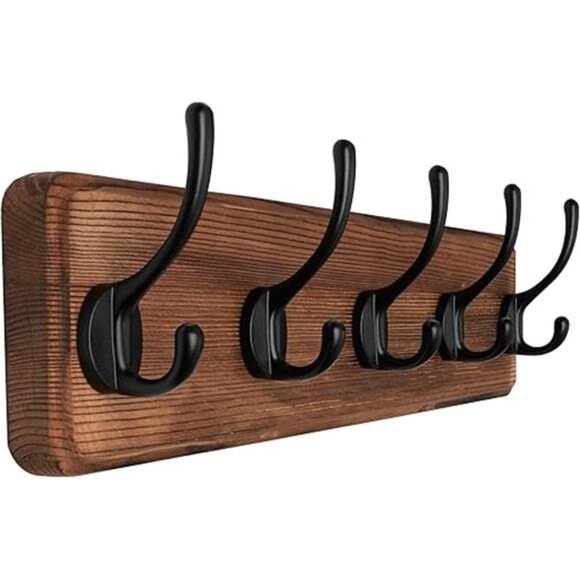 Wall Mounted Coat Rack Solid Wood Pine 5 Hooks - Picture 7 of 7